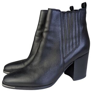 Marc Fisher Taline Black Leather Ankle Boots Block Heel | Size 7.5M